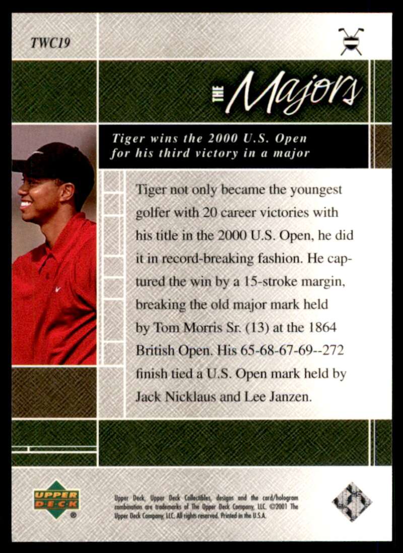 Tiger Woods Rookie Card 2001 Upper Deck The Majors Tiger Wins the U.S. Open #19 Image 2