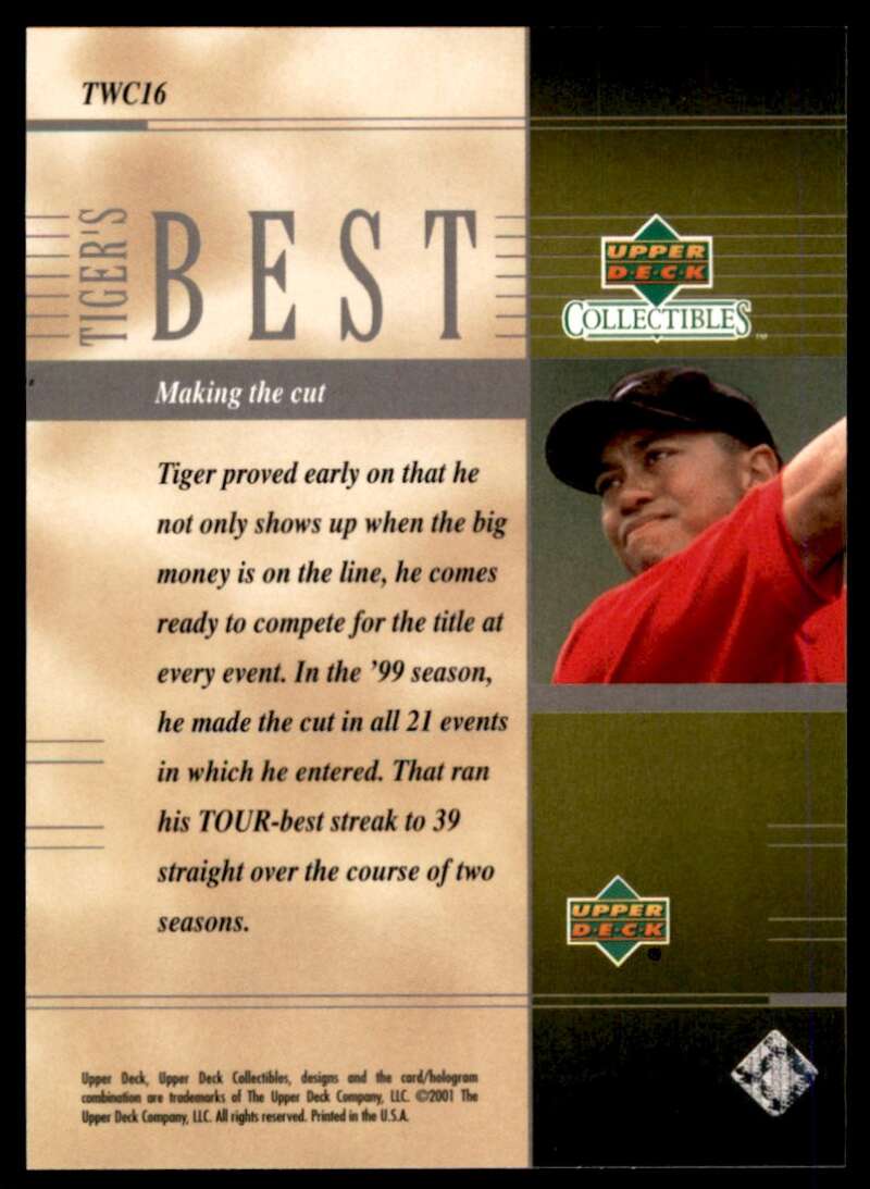 Tiger Woods Rookie Card 2001 Upper Deck Tiger's Best Making the Cut #16 Image 2