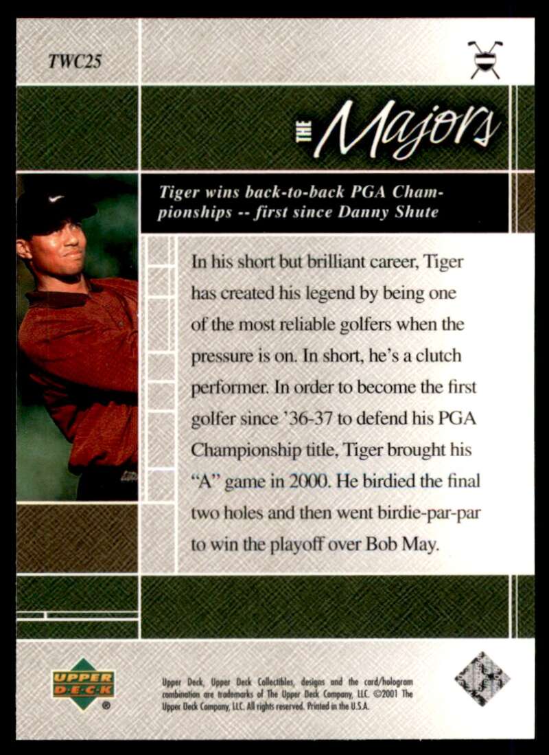 Tiger Woods Rookie Card 2001 Upper Deck The Majors First Since Danny Shute #25 Image 2