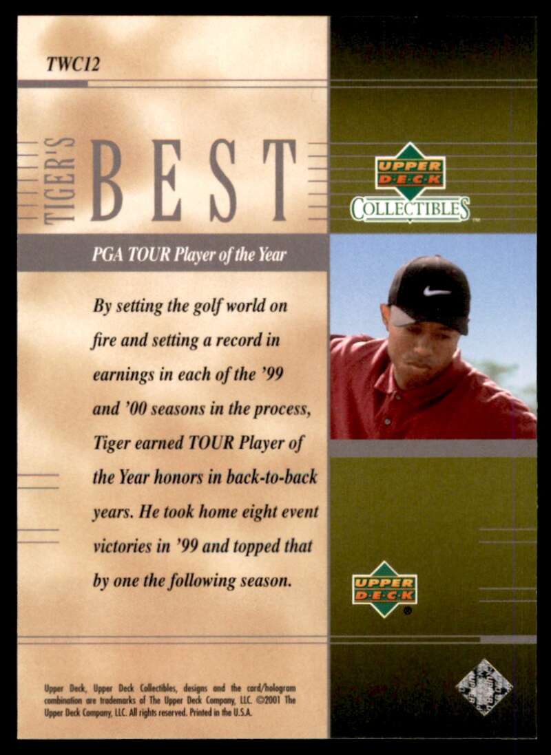 Tiger Woods Rookie Card 2001 Upper Deck Tiger's Best Player of the Year #12 Image 2
