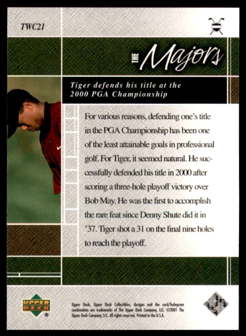 Tiger Woods Rookie Card 2001 Upper Deck The Majors Defends His Title #21 Image 2