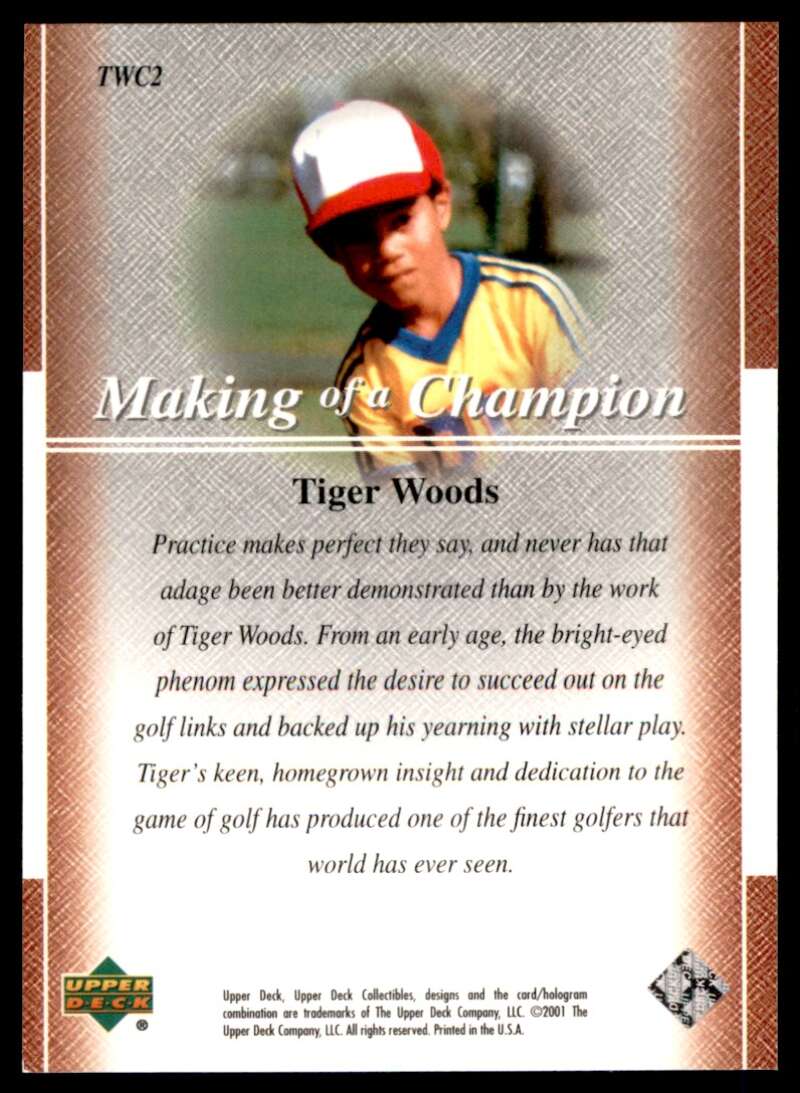 Tiger Woods Rookie Card 2001 Upper Deck Premier Edition Making of a Champion #2 Image 2