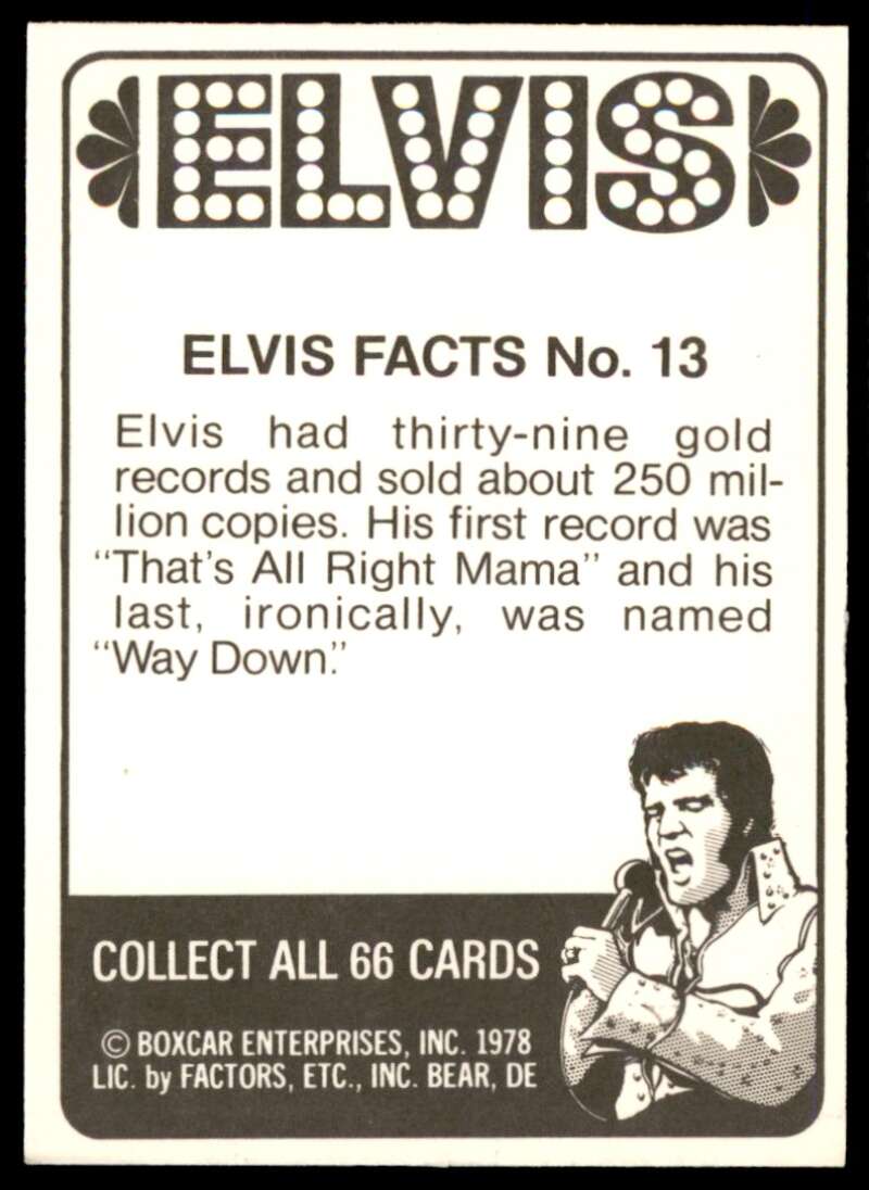 Elvis Presley Card 1978 Elvis #13 Image 2