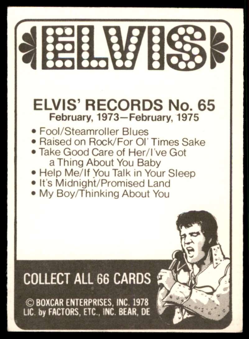 Elvis Presley Card 1978 Elvis #65 Image 2