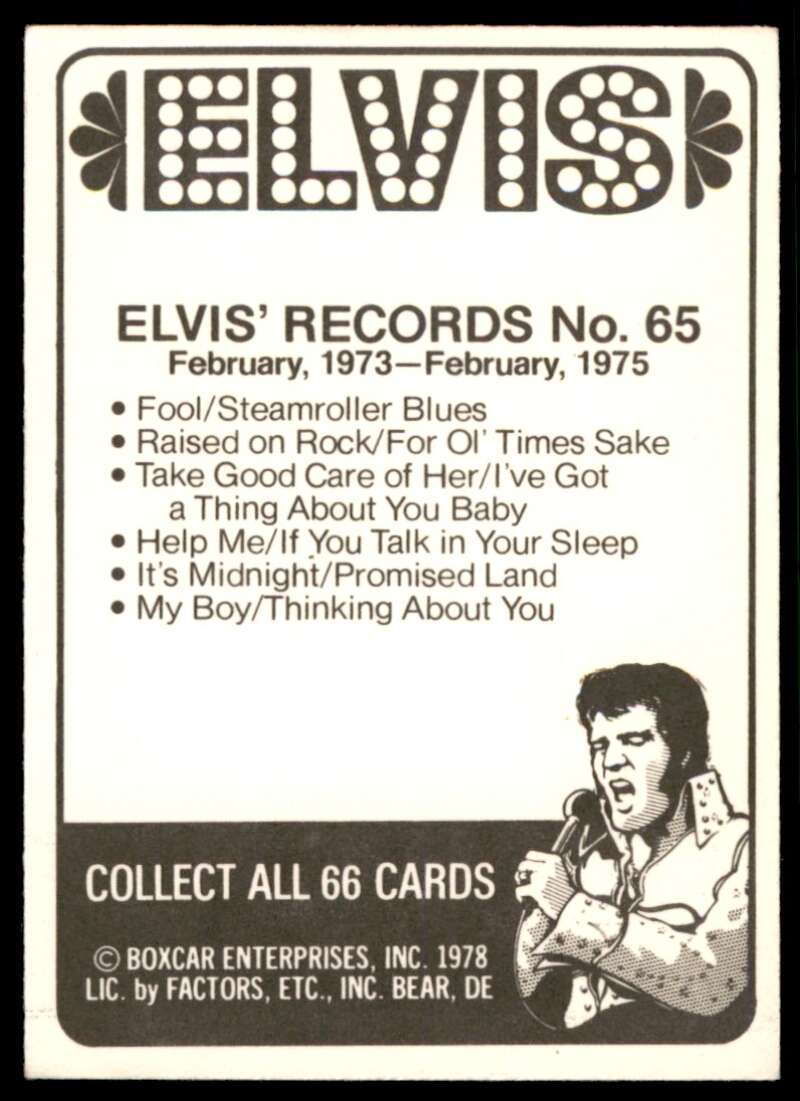 Elvis Presley Card 1978 Elvis #65 Image 2