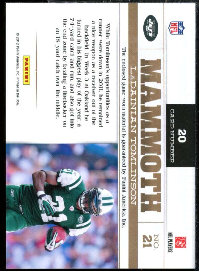 LaDainian Tomlinson Card 2012 Panini Playbook Mammoth Materials Jersey #20  Image 2