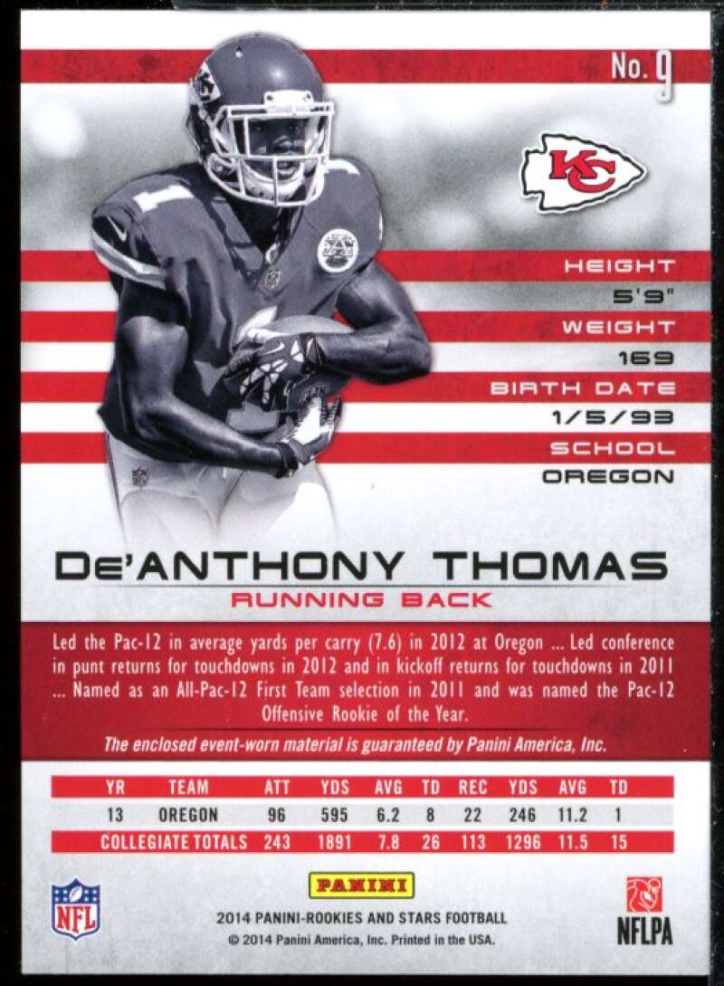 De'Anthony Thomas Prime 2014 Rookies and Stars Rookie Red Materials Jersey #9  Image 2