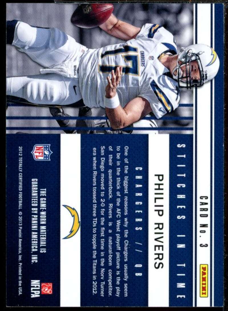 Philip Rivers Chargers Card 2012 Totally Certified Stitches in Time Jerseys #3  Image 2