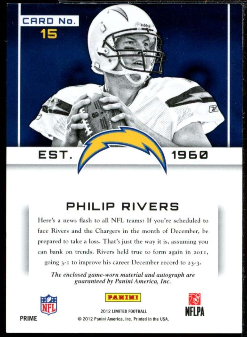 Philip Rivers Card 2012 Limited Team Trademarks Prime Materials Jersey #15  Image 2