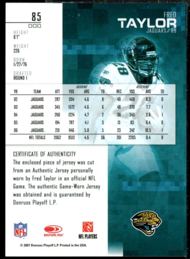 Fred Taylor Jaguars Card 2007 Rookies n Stars Jersey Gold #85  Image 2