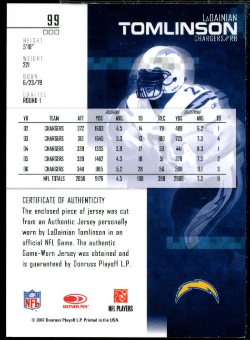 LaDainian Tomlinson 2007 Leaf Rookies and Stars Longevity Material Ruby JSY #99  Image 2