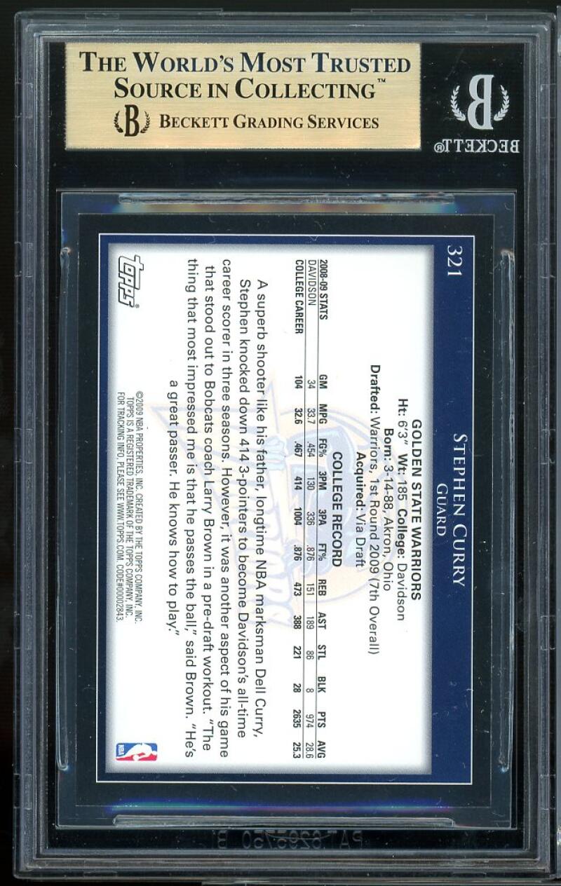 Stephen Curry Rookie Card 2009-10 Topps #321 BGS 9.5 (10 9.5 9 9.5) Image 2