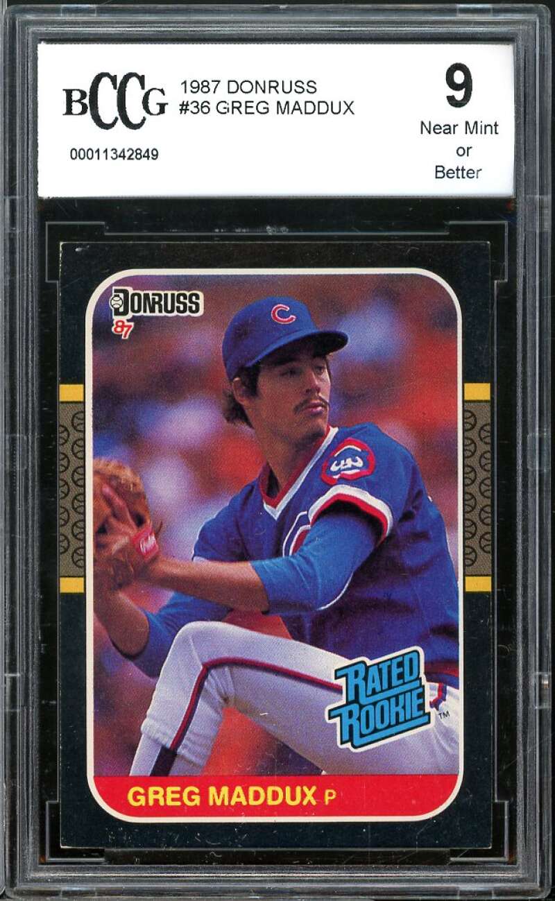 1987 Donruss #36 Greg Maddux Rookie Card BGS BCCG 9 Near Mint+ Image 1