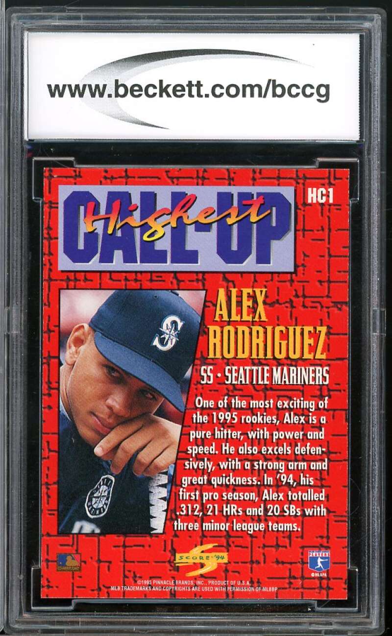 1994 Score Rookie/Traded Highest Call Up #hc1 Alex Roriguez BGS BCCG 10 Mint+ Image 2