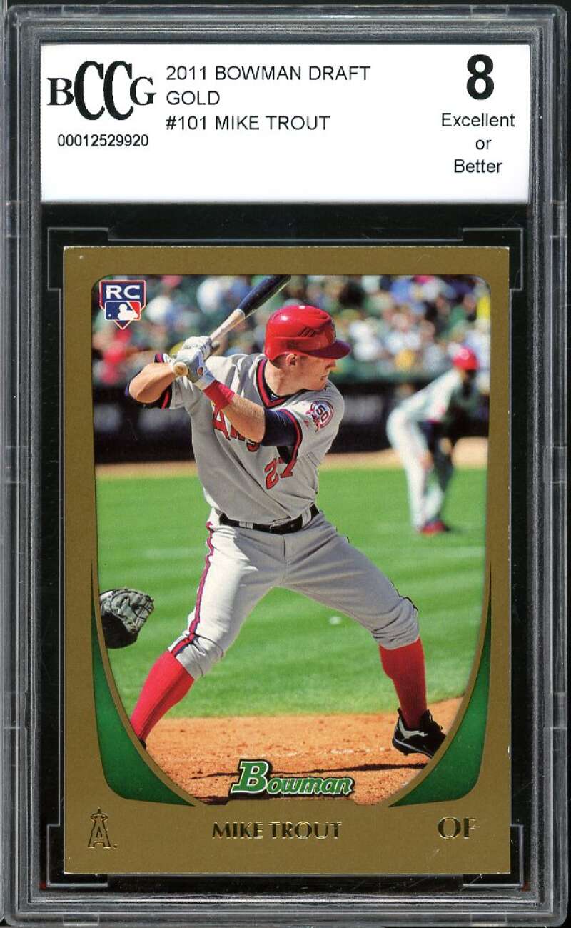 2011 Bowman Draft Gold #101 Mike Trout Rookie Card BGS BCCG 8 Excellent+ Image 1