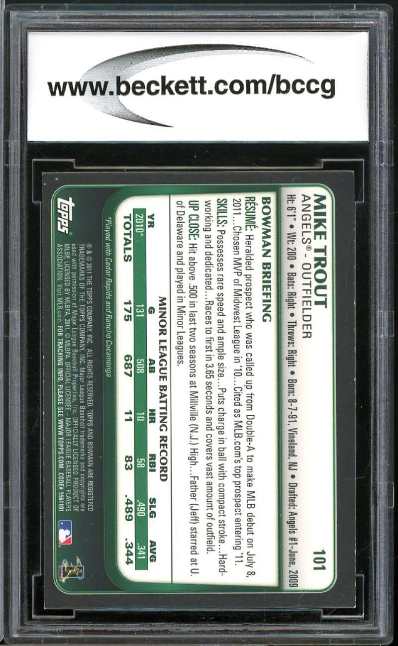 2011 Bowman Draft Gold #101 Mike Trout Rookie Card BGS BCCG 8 Excellent+ Image 2