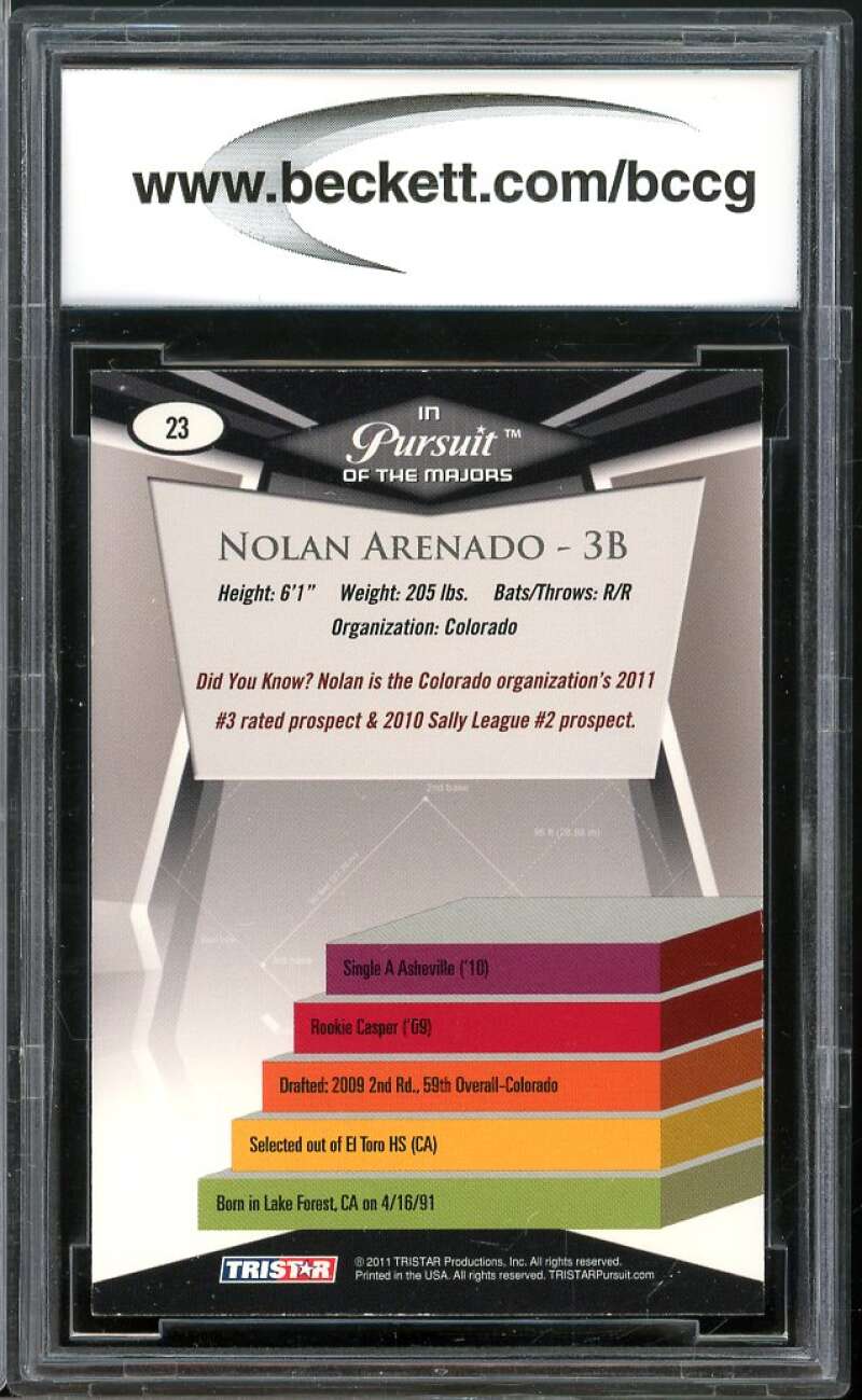 2011 Tristar Pursuit #23 Nolan Arenado Rookie Card BGS BCCG 10 Mint+ Image 2