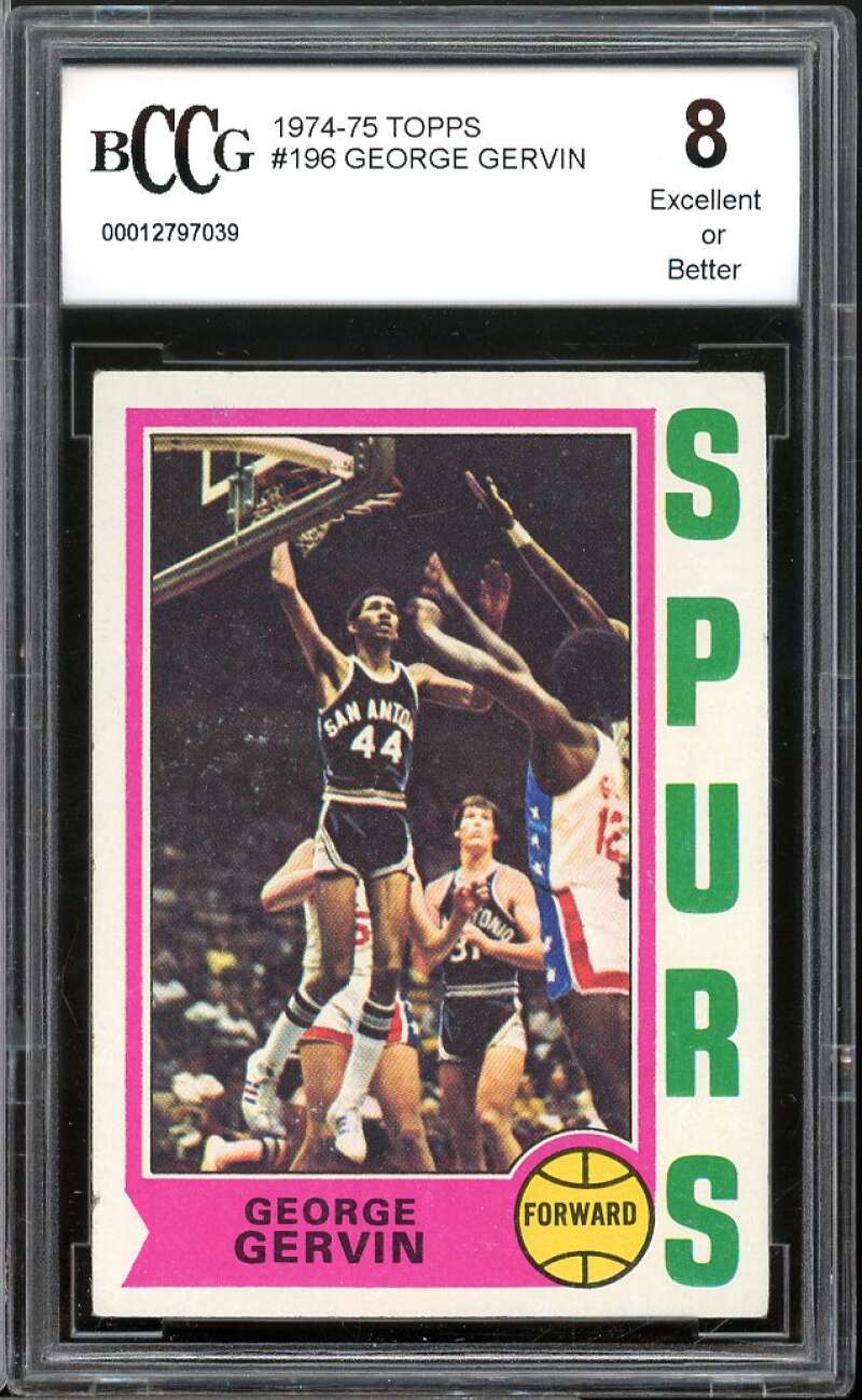 1974-75 Topps #196 George Gervin Rookie Card BGS BCCG 8 Excellent+ Image 1