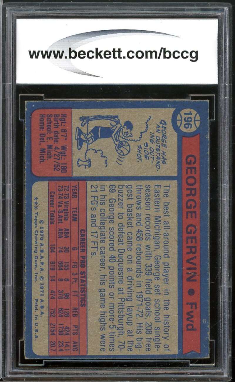 1974-75 Topps #196 George Gervin Rookie Card BGS BCCG 8 Excellent+ Image 2