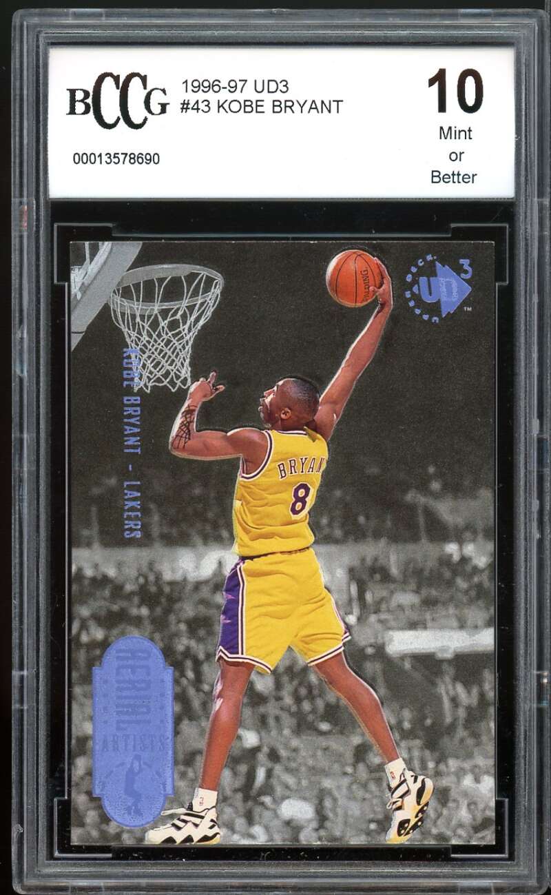 1996-97 UD3 #43 Kobe Bryant Rookie Card BGS BCCG 10 Mint+ Image 1