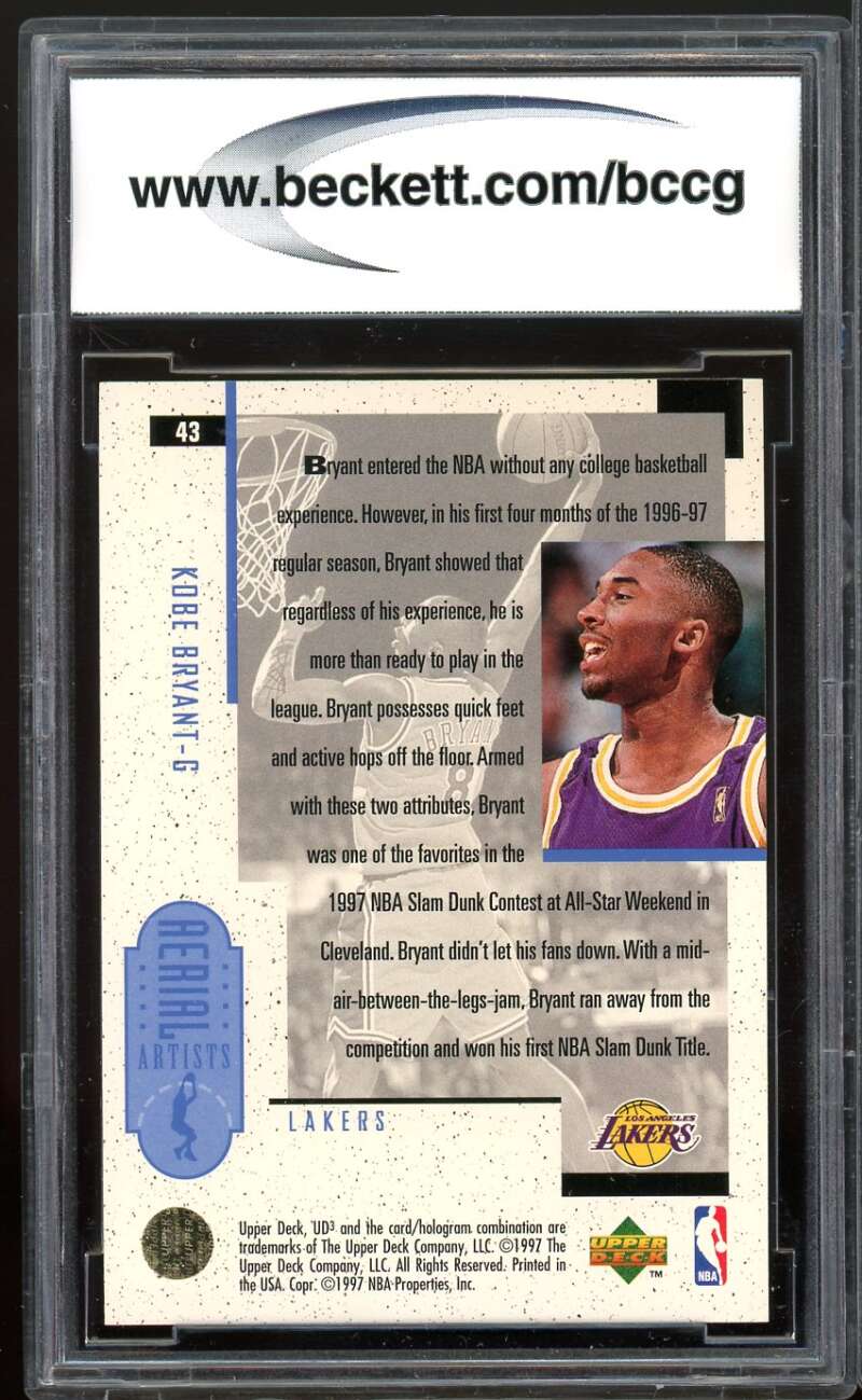 1996-97 UD3 #43 Kobe Bryant Rookie Card BGS BCCG 10 Mint+ Image 2