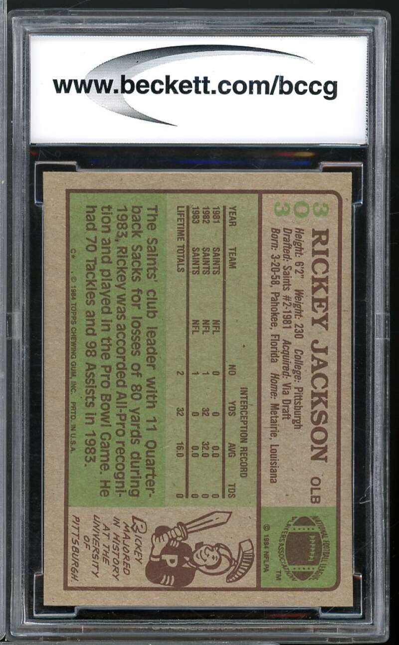 1984 Topps #303 Rickey Jackson Rookie Card BGS BCCG 9 Near Mint+ Image 2