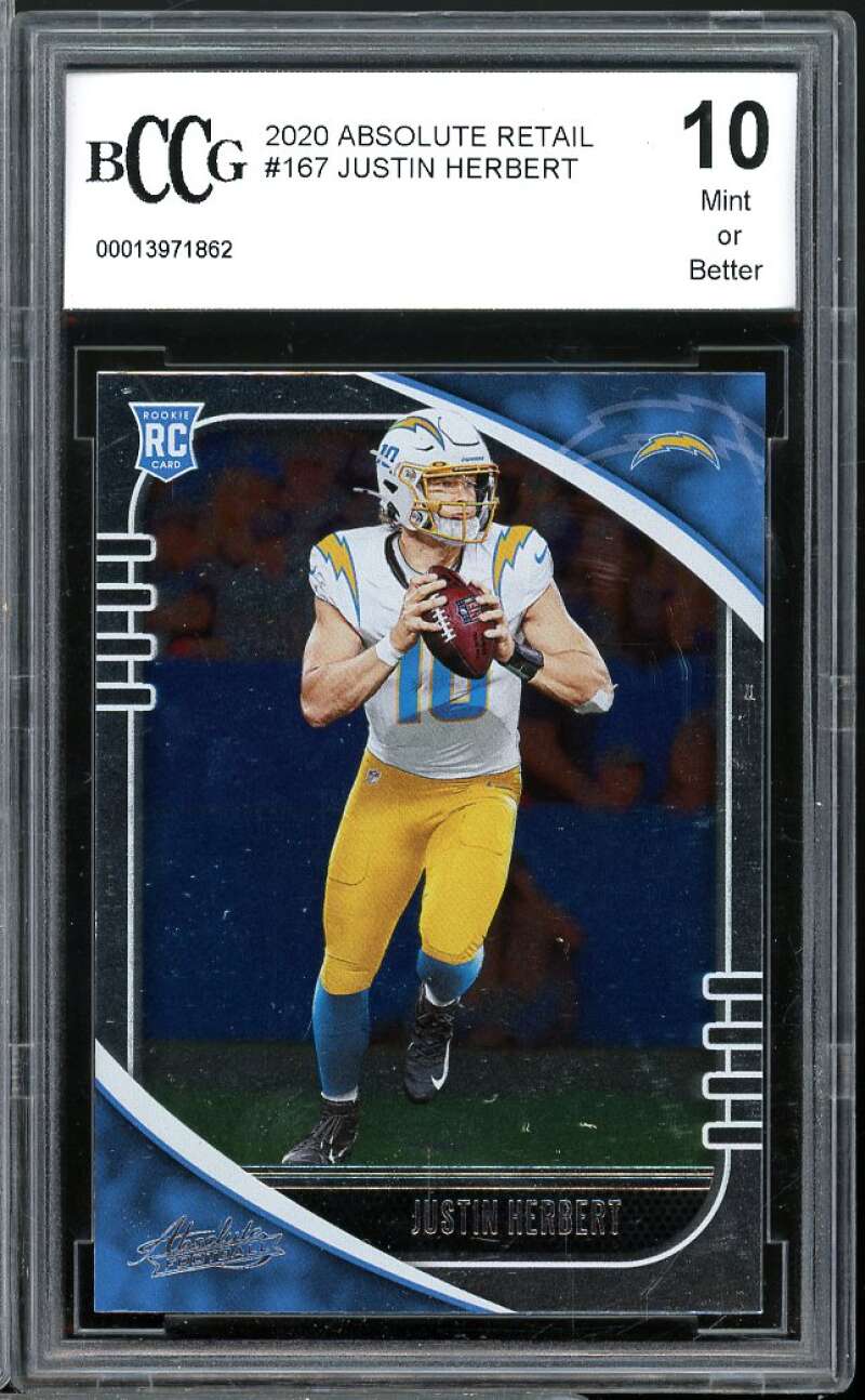 2020 Absolute Retail #167 Justin Herbert Rookie Card BGS BCCG 10 Mint+ Image 1