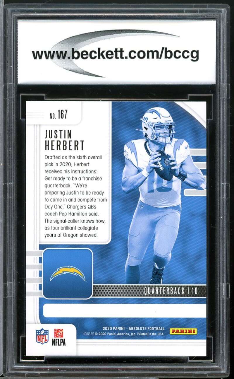 2020 Absolute Retail #167 Justin Herbert Rookie Card BGS BCCG 10 Mint+ Image 2