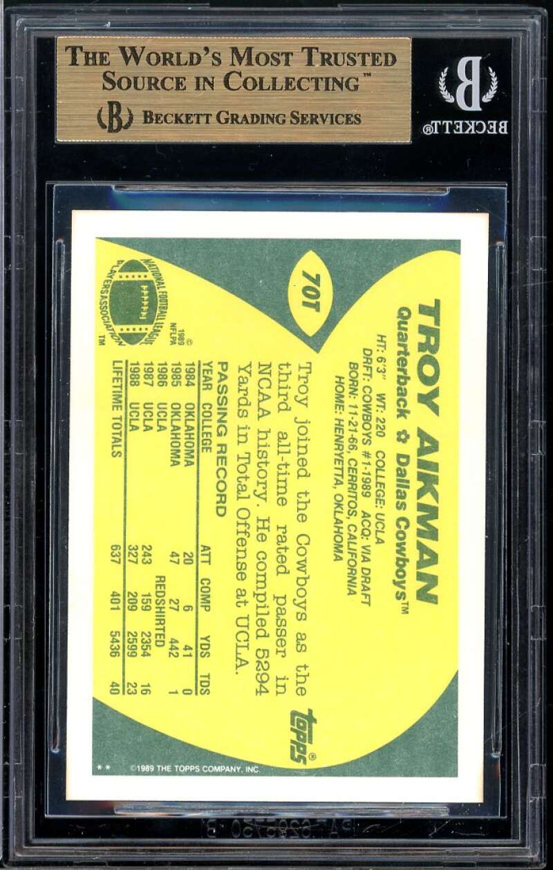 Troy Aikman Rookie Card 1989 Topps Traded #70T BGS 9.5 (9.5 9.5 9.5 9) Image 2