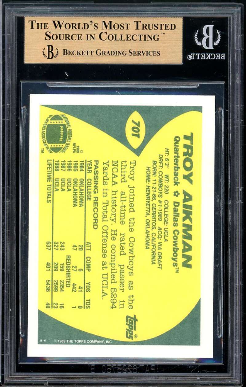 Troy Aikman Rookie Card 1989 Topps Traded #70T BGS 9.5 (9 9.5 9.5 9.5) Image 2