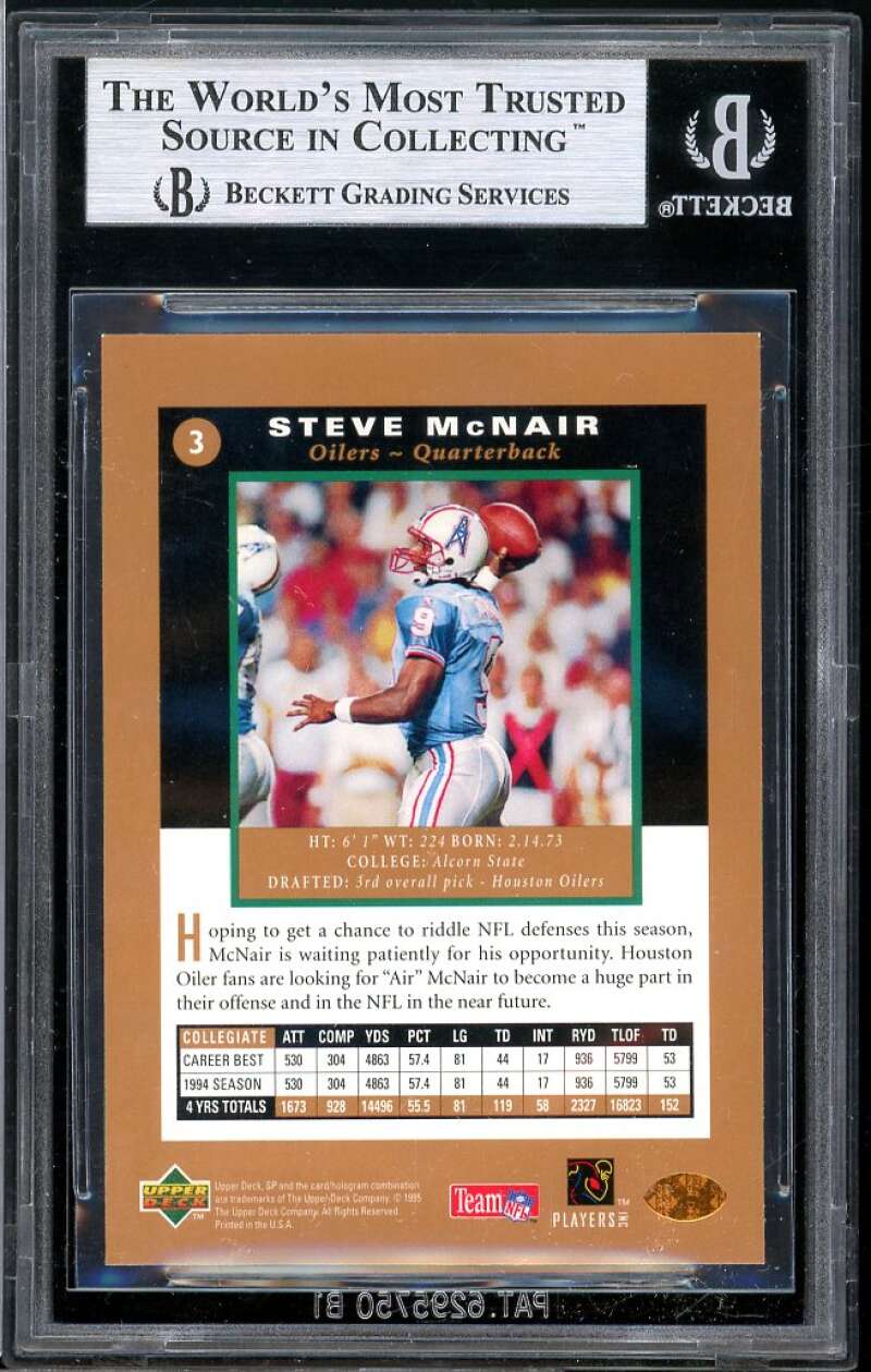 Steve McNair Rookie Card 1995 SP #3 BGS 9 (8.5 9 9 9.5) Image 2