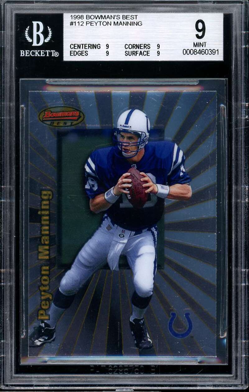 Peyton Manning Rookie Card 1998 Bowman's Best #112 BGS 9 (9 9 9 9) Image 1