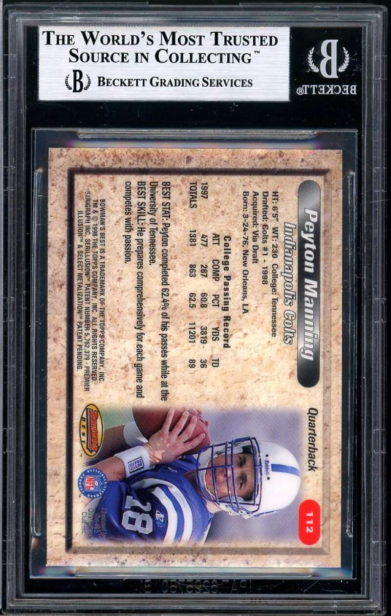 Peyton Manning Rookie Card 1998 Bowman's Best #112 BGS 9 (9 9 9 9) Image 2