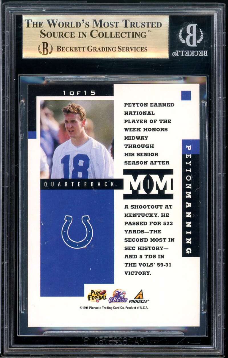 Peyton Manning Rookie Card 1998 Pinnacle Mint Minted Moments #1 BGS 9.5 Image 2