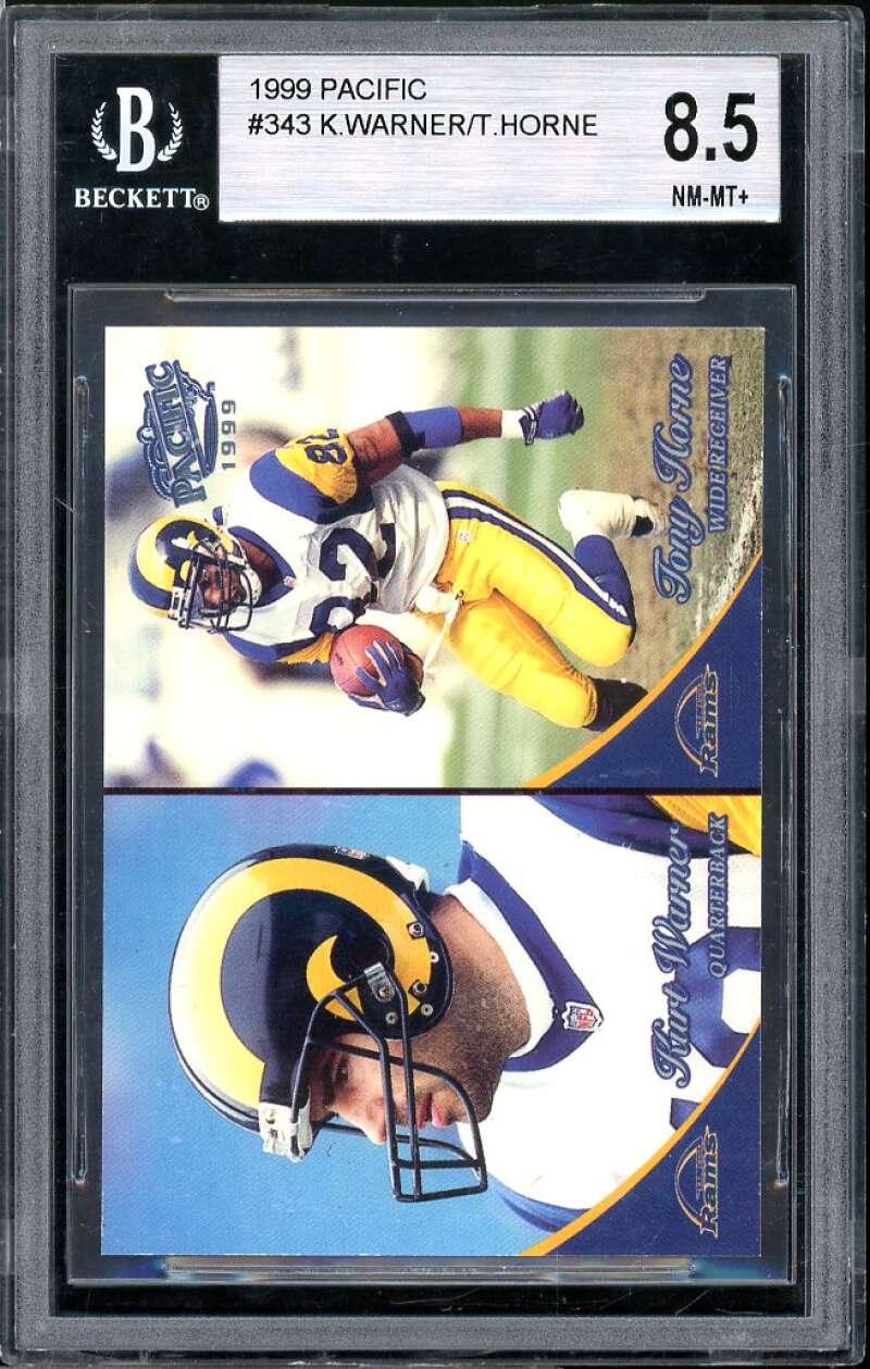 Kurt Warner/Tony Horne Rookie Card 1999 Pacific #343 BGS 8.5 (9.5 8.5 8.5 9.5) Image 1