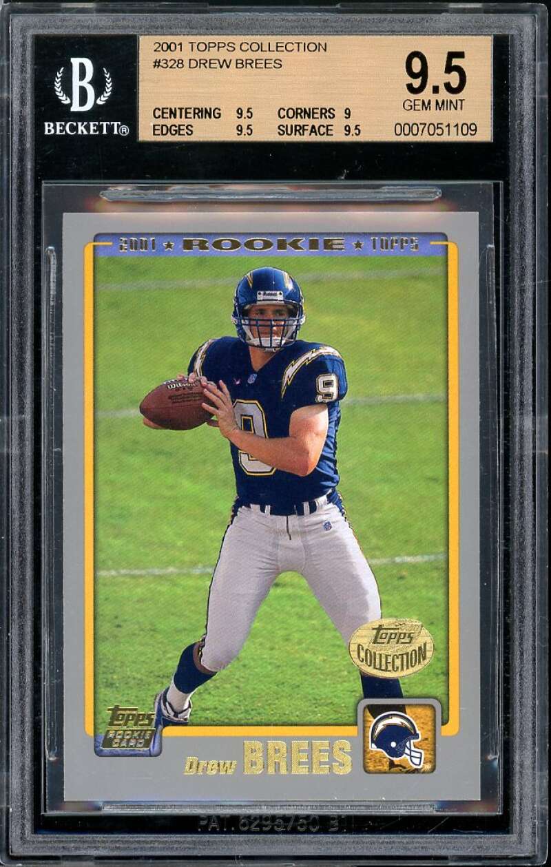 Drew Brees Rookie Card 2001 Topps Collection #328 BGS 9.5 (9.5 9 9.5 9.5) Image 1