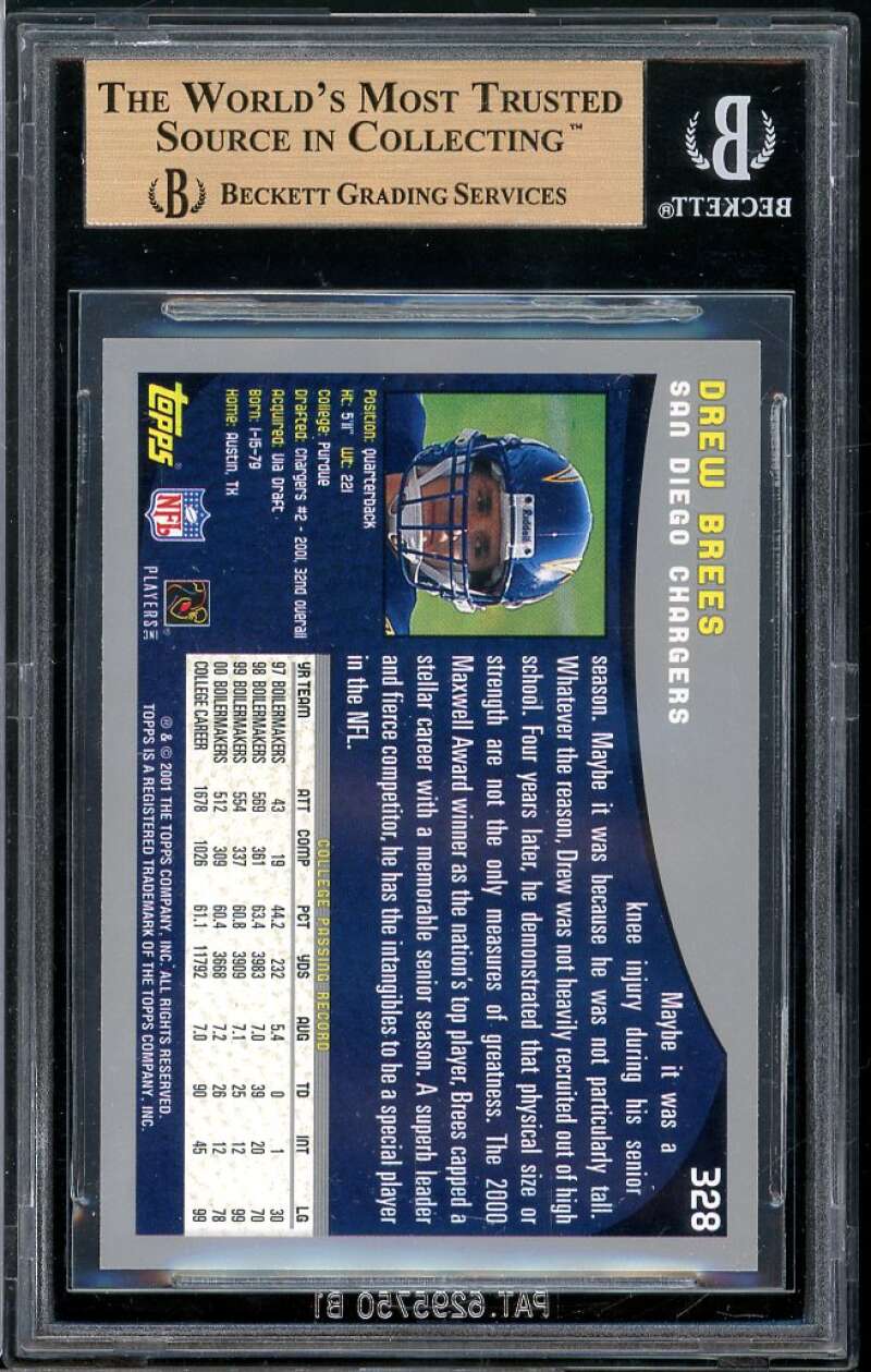 Drew Brees Rookie Card 2001 Topps Collection #328 BGS 9.5 (9.5 9 9.5 9.5) Image 2