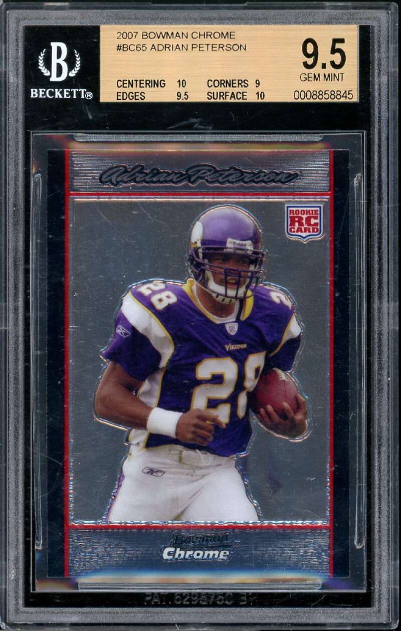 Adrian Peterson Rookie Card 2007 Bowman Chrome #BC65 BGS 9.5 (10 9 9.5 10) Image 1