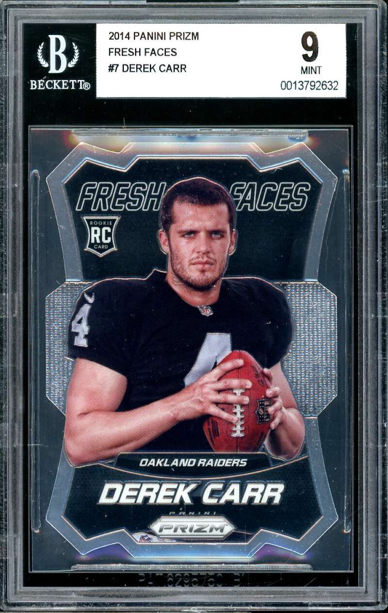 Derek Carr Rookie Card 2014 Panini Prizm Fresh Faces #FF7 BGS 9 Image 1