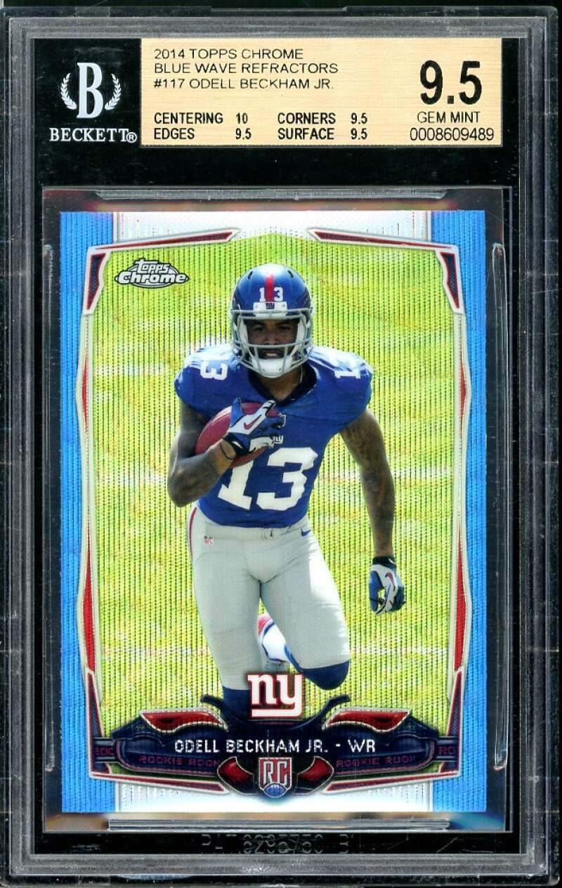 Odell Beckham RC 2014 Topps Chrome Blue Wave Ref #117 BGS 9.5 (9.5 9.5 9.5 9.5) Image 1