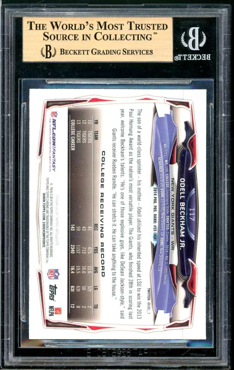 Odell Beckham RC 2014 Topps Chrome Blue Wave Ref #117 BGS 9.5 (9.5 9.5 9.5 9.5) Image 2