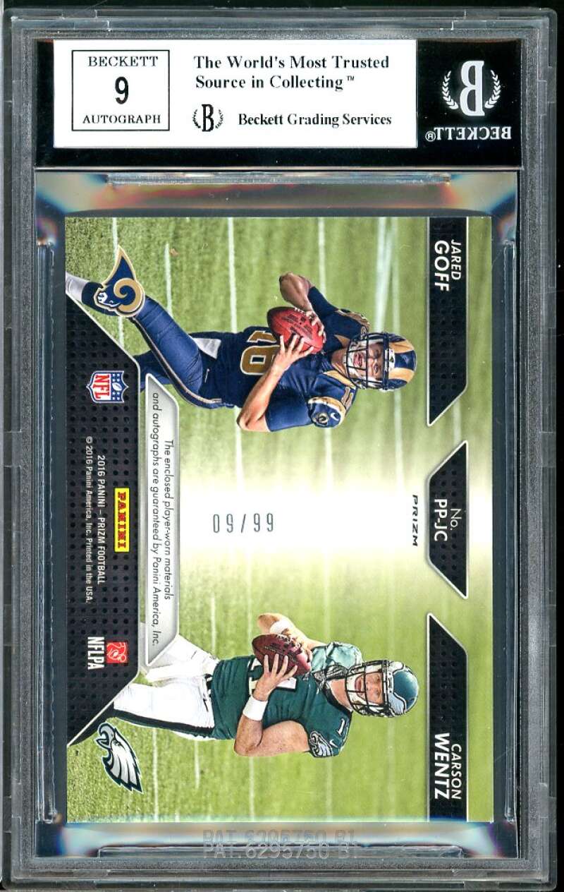 Carson Wentz / Jared Goff RC 2016 Panini Prizm Jersey Autos BGS 8.5 (9 8 9.5 9) Image 2