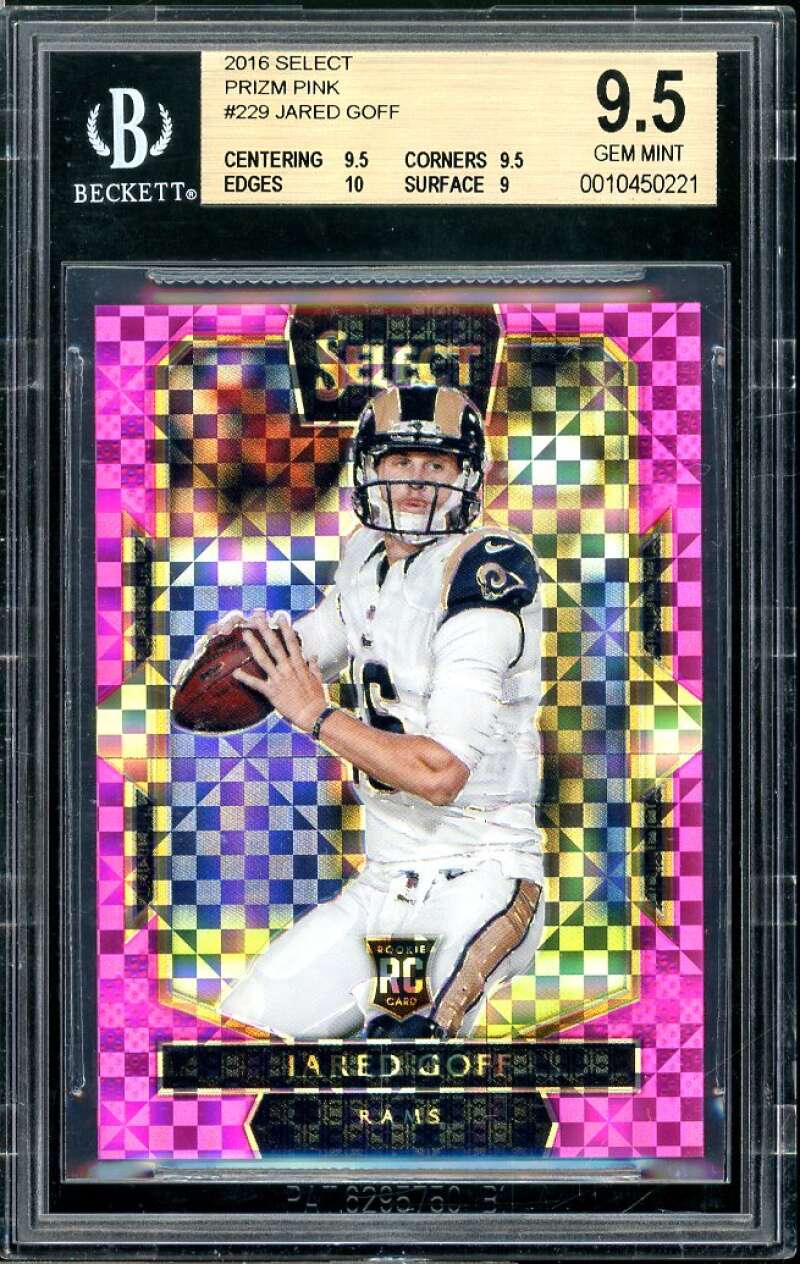 Jared Goff Rookie 2016 Select Prizm Pink #229 (pop 1) BGS 9.5 (9.5 9.5 10 9) Image 1