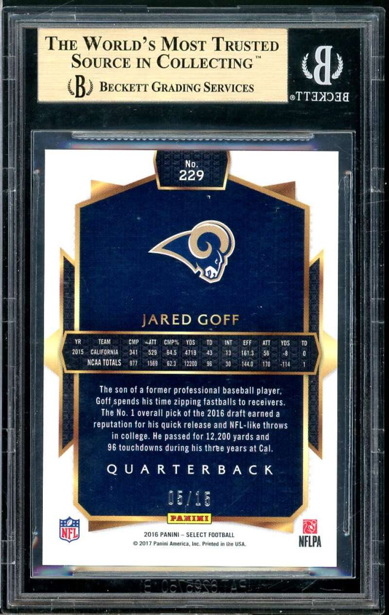 Jared Goff Rookie 2016 Select Prizm Pink #229 (pop 1) BGS 9.5 (9.5 9.5 10 9) Image 2