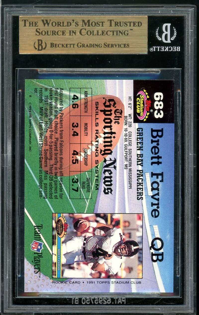 Brett Favre Card 1992 Stadium Club #683 BGS 9.5 Image 2