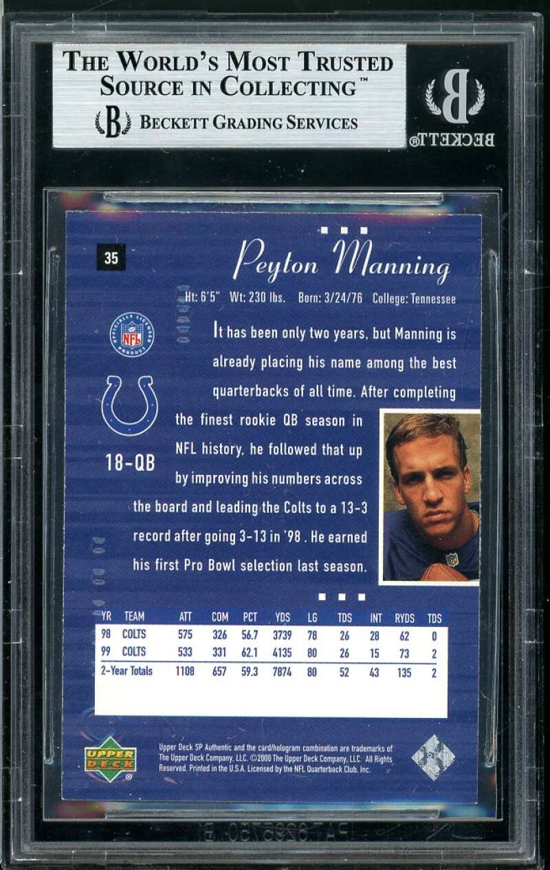 Peyton Manning Card 2000 SP Authentic #35 BGS 9 (9.5 9 9 9) Image 2