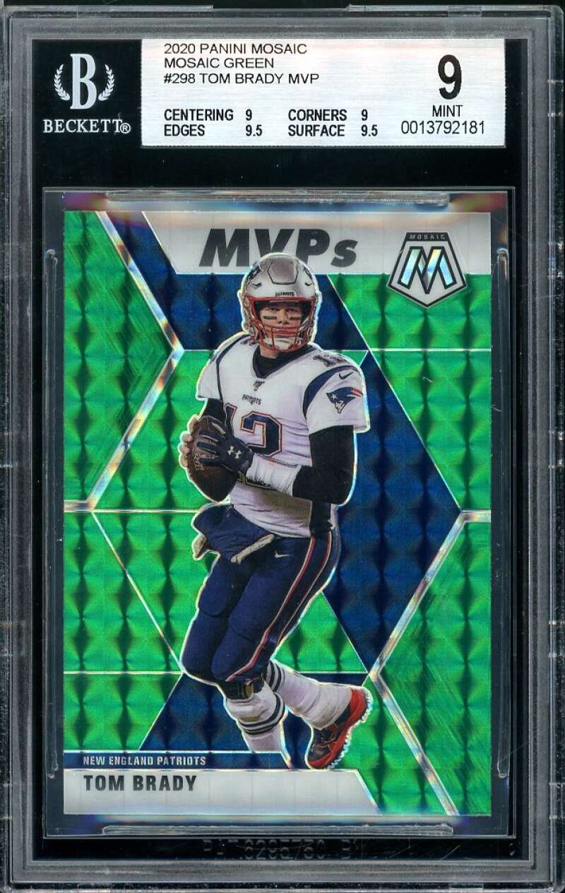 Tom Brady Card 2020 Panini Mosaic Mosaic Green #298 BGS 9 (9 9 9.5 9.5) Image 1