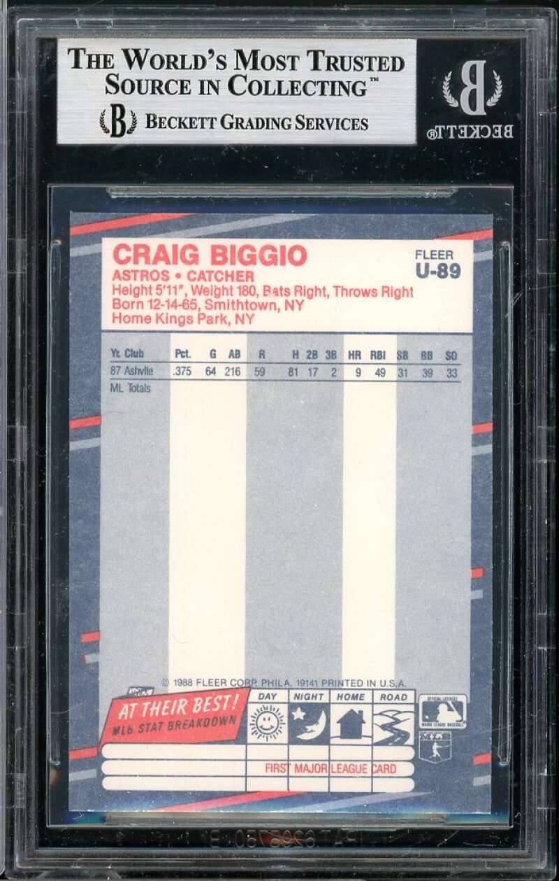 Craig Biggio Rookie Card 1988 Fleer Update #U-89 BGS 8.5 Image 2