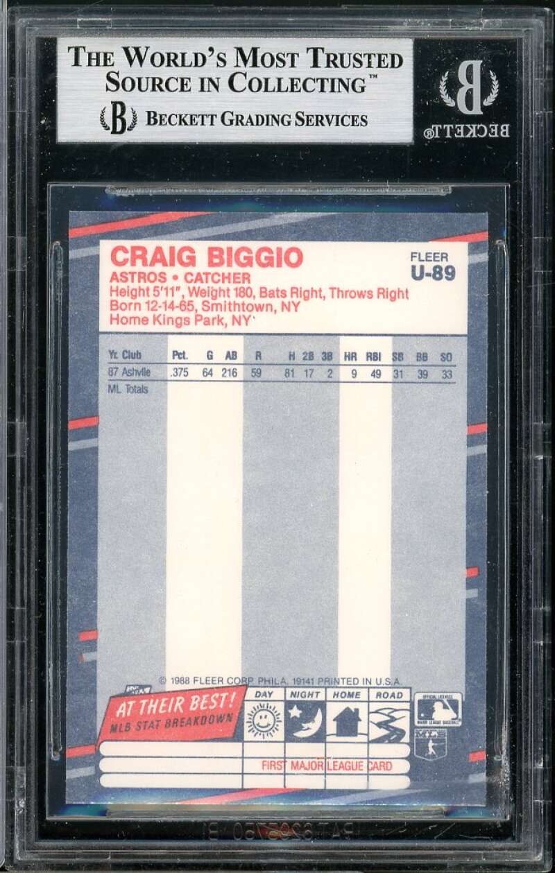 Craig Biggio Rookie Card 1988 Fleer Update #U-89 BGS 8.5 Image 2