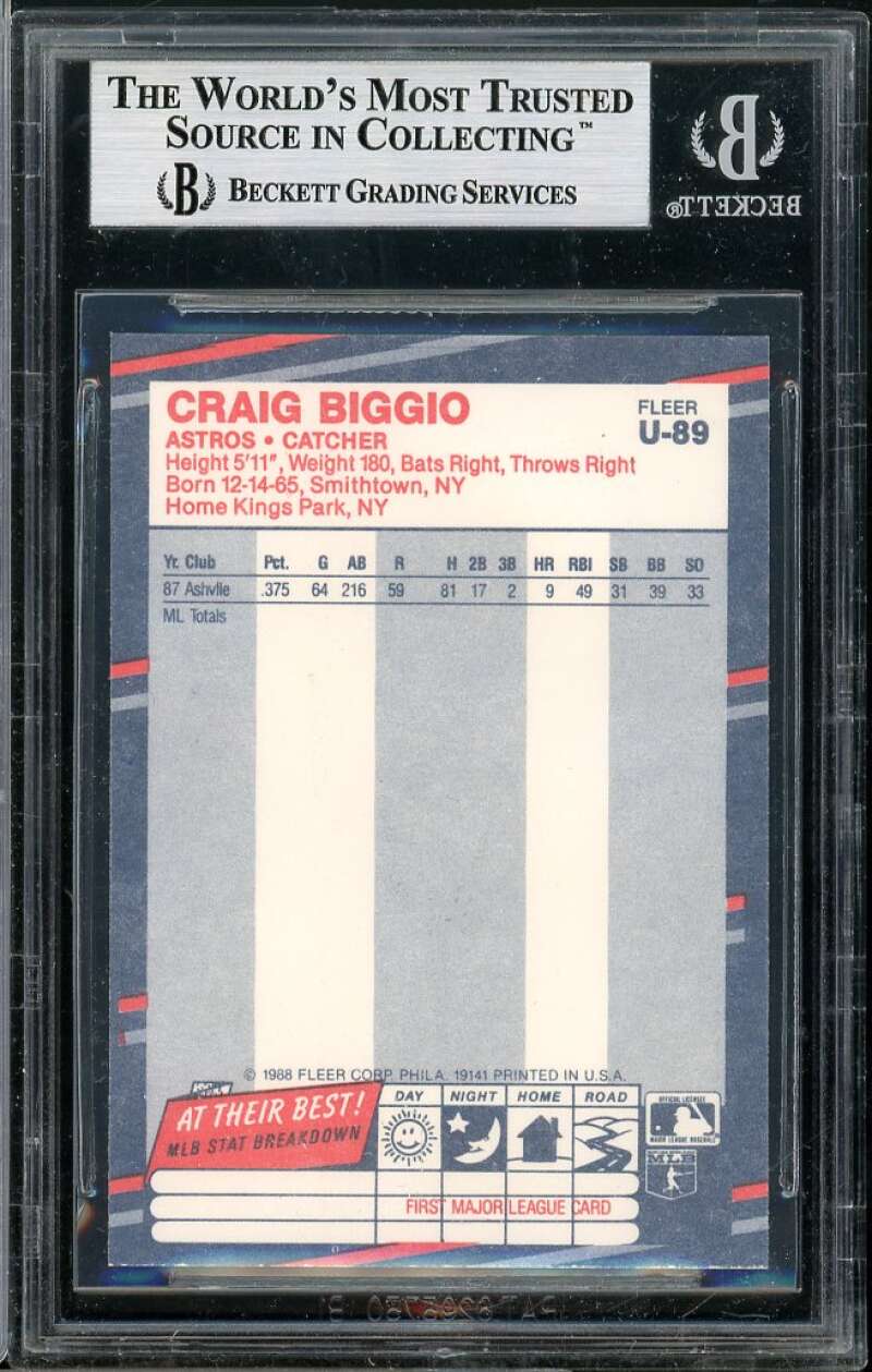 Craig Biggio Rookie Card 1988 Fleer Update #U-89 BGS 8.5